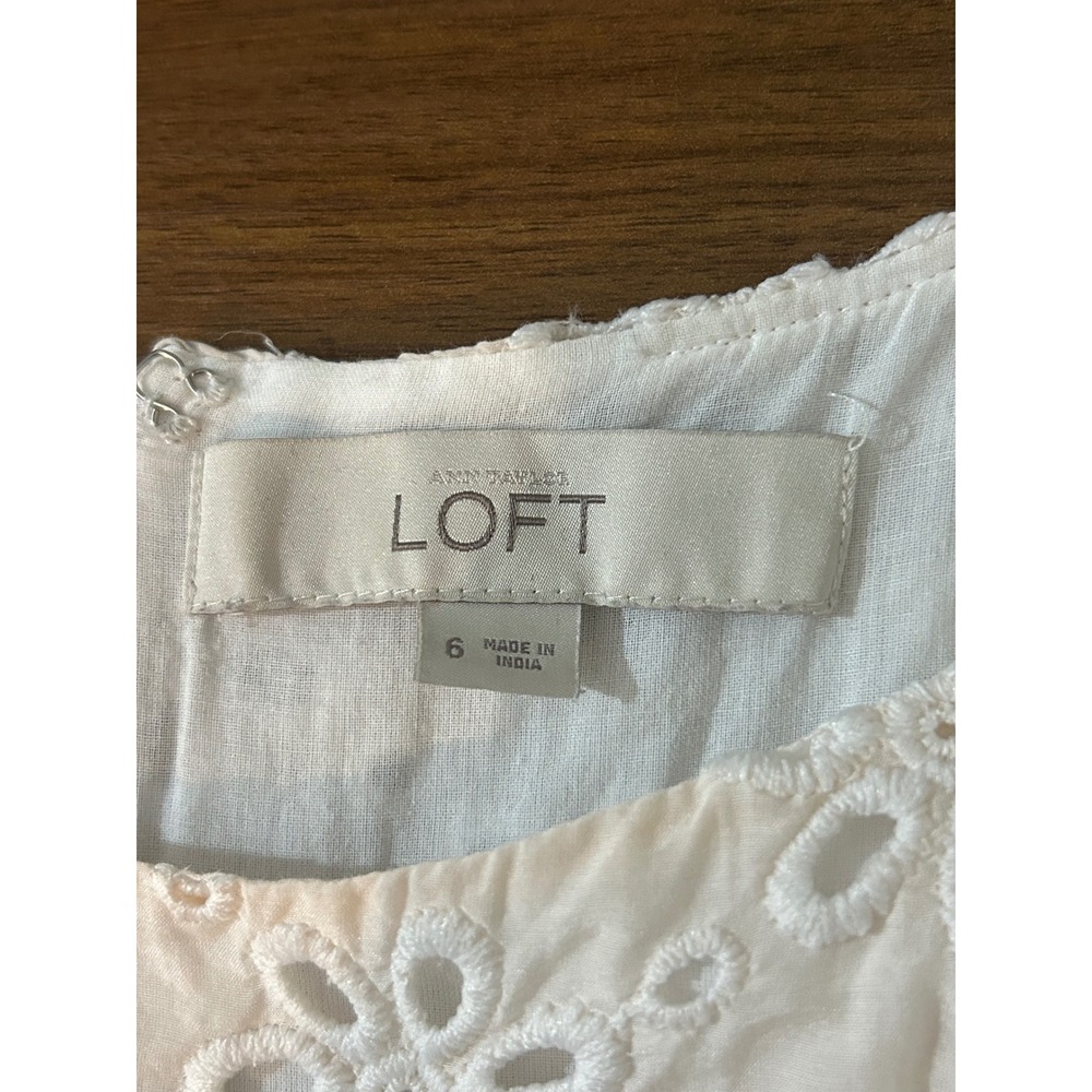 LOFT Light Pink Eyelet Cotton Silk Dress Womens 6 Floral Sleeveless Summer - Picture 4 of 8